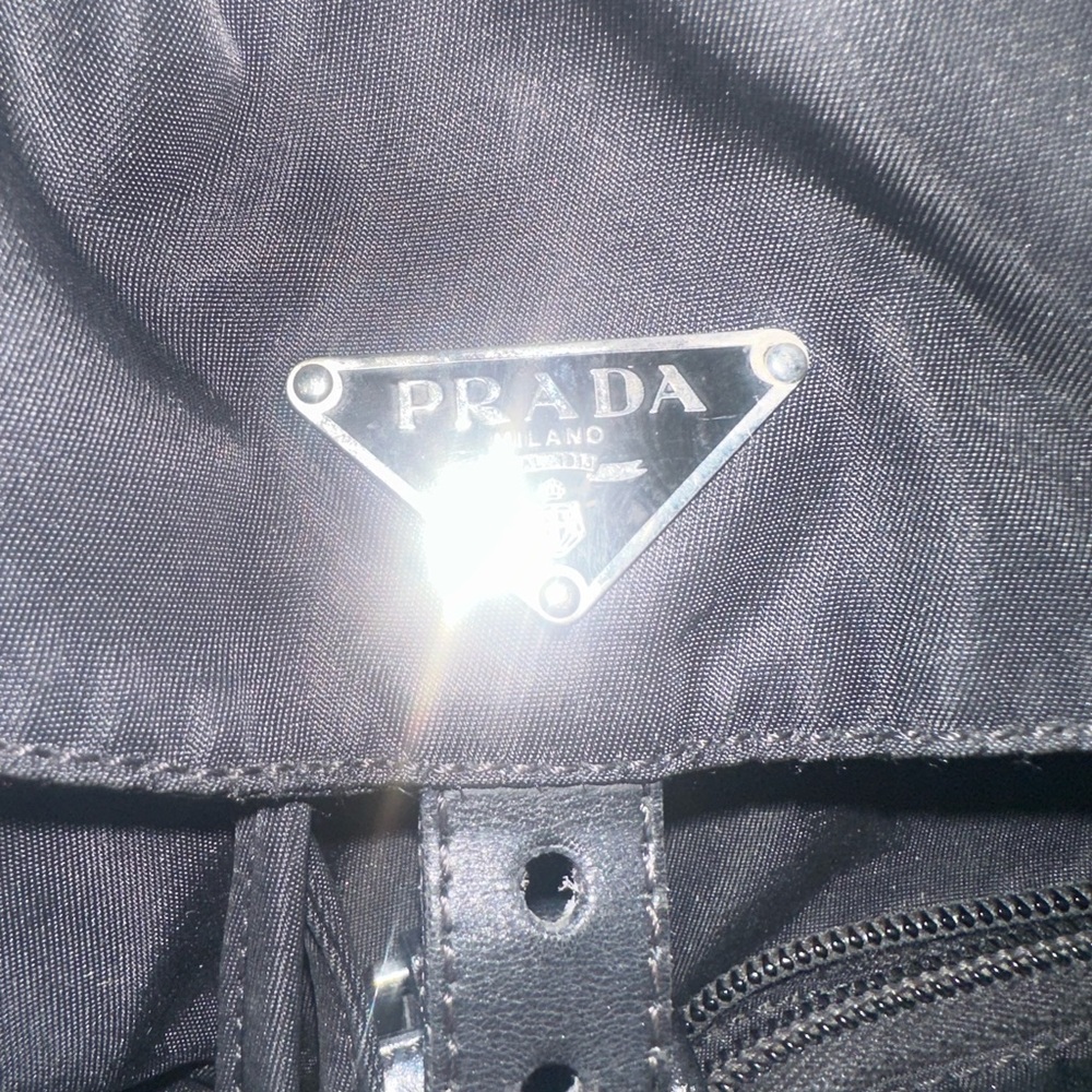 Prada Black Nylon Drawstring Flap Backpack With F… - image 4